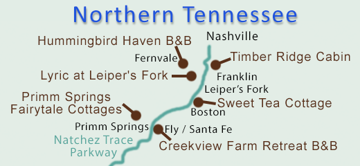 Northern Tennessee Bed and Breakfasts Map