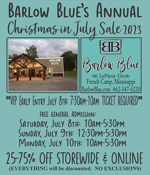 Barlow Blue Christmas in July Sale - French Camp, Mississippi