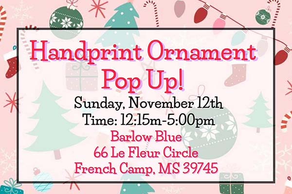 Barlow Blue Handprint Ornament - French Camp, Mississippi