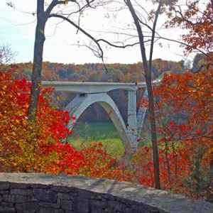 Fall foliage at the Double Arch Bridge.