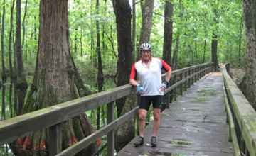 Cyclist photo op at Cypress Swamp.