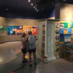 Cyclists checking out the displays at the Parkway Visitor Center in Tupelo, MS.