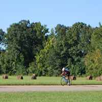 Cyclist passing by the Bear Creek Mound site.