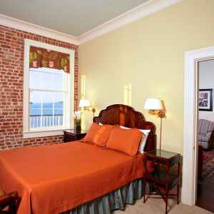 Bedroom with a Queen Bed and View of the Mississippi River