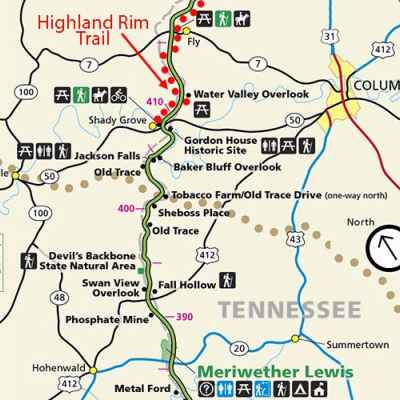 Columbia - Centerville, Tennessee Map - Natchez Trace Parkway