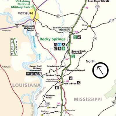 Vicksburg - Port Gibson Mississippi Map - Natchez Trace Parkway